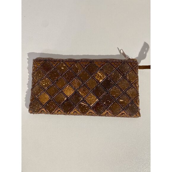 World of Good Women’s Diamond Beaded Embellishment Zip Wristlet Brown - Picture 2 of 6